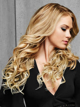 22" CURLY CLIP IN EXTENSION by HAIRDO in R14/88H GOLDEN WHEAT | Dark Blonde Evenly Blended with Pale Blonde Highlights