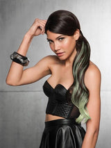 23" COLOR SPLASH PONY by Hairdo in R4/GREEN | Midnight Brown with Blue Tips