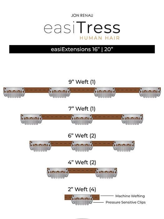 Kit includes 10 machine wefted extensions with pressure sensitive clips