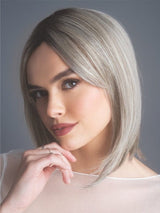 HIGH HEAT MID STRAIGHT TOPPER by Rene of Paris in SILVER-BROWN-MR | Micro Root that transcends into Silver, Grey and Honey Brown Tones