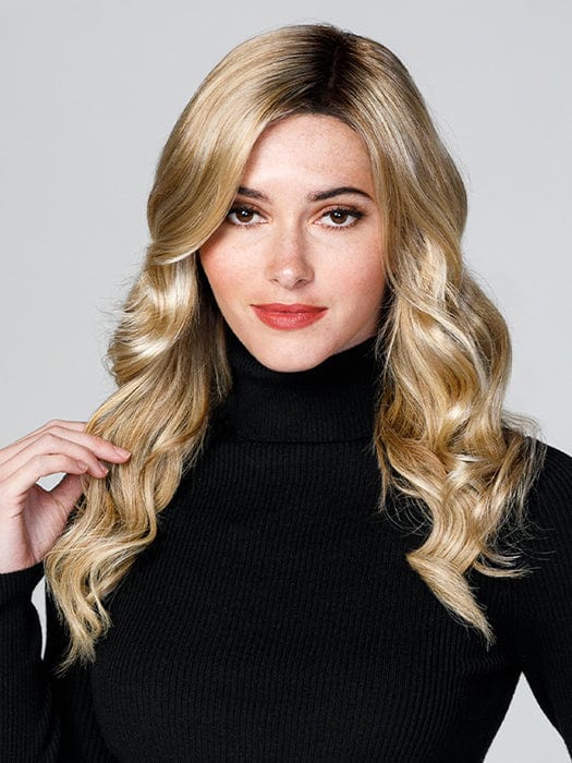 TOP COVERAGE WAVY 18" by Jon Renau in 12FS8 SHADED PRALINE | Light Gold Blonde and Pale Natural Blonde Blend, Shaded with Dark Brown